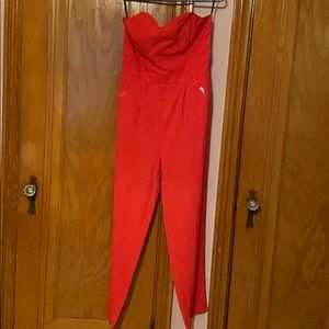 Orange strapless jumpsuit